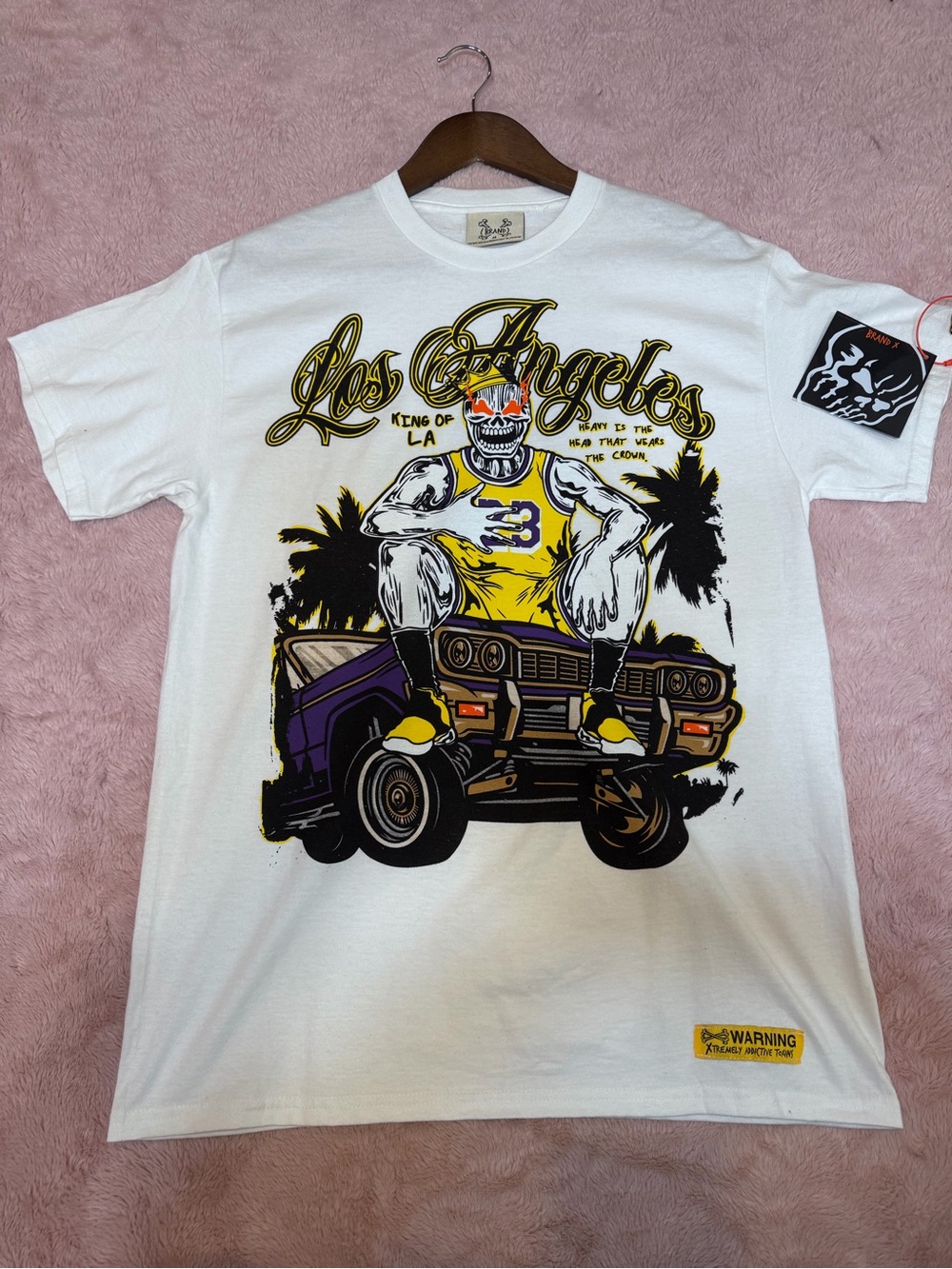 Brandx White Los Angeles Graphic Tee with Yellow & Purple Accents
